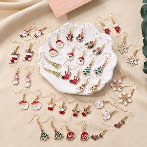 Boucles d'oreilles pendantes de Noël en alliage, motif Père Noël, flocon de neige, renne, bijoux de fête - Product Image 1