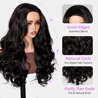 Perruques en cheveux humains sans colle, noires naturelles, pour femmes noires, pré-stylisées, style Yaki, ondulations lâches, coupe dégradée, 100% cheveux humains