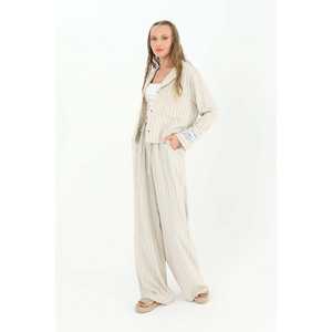 เบคูรา ลูบูนาเสื้อเชิ้ตลินินลายทางสำหรับผู้หญิง สีเบจ เสื้อเชิ้ตติดกระดุมลำลอง สไตล์เรียบง่ายสำหรับทุกวัน - Product Image 6