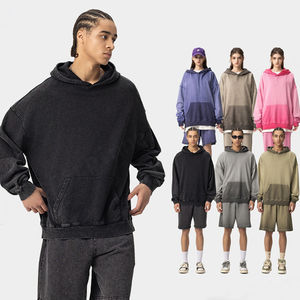 Wholesale Vintage Acid Wash Hoodies Long Sleeve Oversized Washed Heavy Weight French Terry Custom Logo Blank Hoodies for Men - Product Image 1