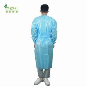 Vestidos no tejidos impermeables recubiertos de PE Puños de punto de manga larga Fabricante directo PP + PE Bata de aislamiento desechable - Product Image 3