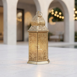 Lanterne à bougie marocaine en métal doré 2027, à poser sur table et à suspendre, décorations de la maison pour le Ramadan - Product Image 2