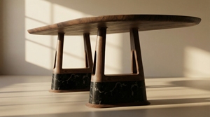 Mesa de Comedor de Mármol Calacatta Violeta Personalizada de Primera Calidad con Tapa de Piedra Natural y Base de Madera de Nogal, Muebles de Comedor de Lujo PIS - Product Image 1
