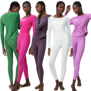 Venta al por Mayor de Tops de Yoga de Manga Larga para Mujer, Conjunto Deportivo de 2 Piezas, Elástico, Transpirable, para Gimnasio y Entrenamiento - Product Image 1