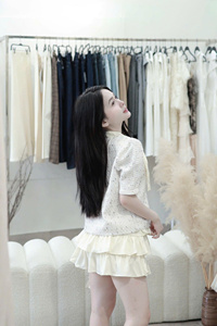 Conjunto de Dos Piezas con Falda con Volantes y Cuello Redondo, Tejido Vietnamita, Transpirable, para Todas las Temporadas - Product Image 4