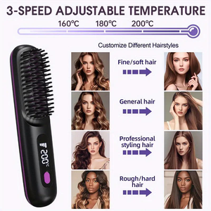 Plancha de Pelo Profesional Portátil AINI 2025 de ABS con Cepillo Masajeador de Dientes de Acero Inoxidable y Calor Ajustable para el Hogar - Product Image 2