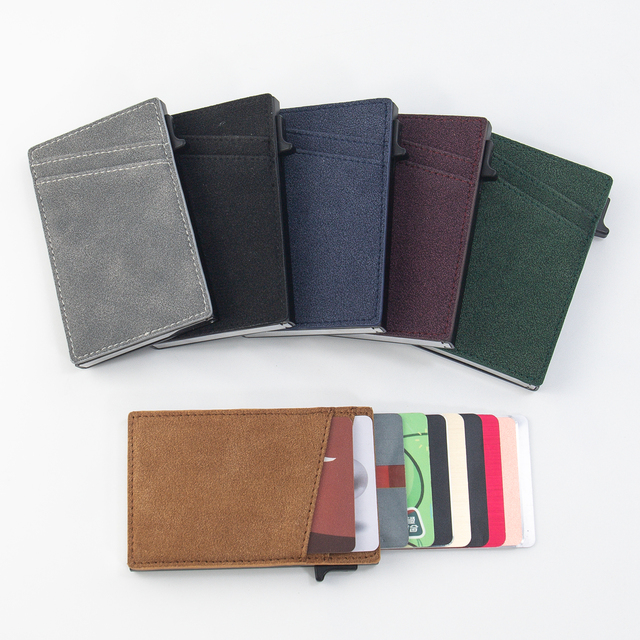 Minibook Pu Leather Metal Rfid Wallet Blocking Automatic Aluminium Custom Smart Cartera Wallet Pop up Credit Card Holder for Men