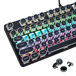 Retro Punk Mechanical Keyboard for Gaming Wired Cyan Axis Esports Desktop <b>Computer</b> Backlit Keyboard 87key Round Keycaps Keyboard - Product Image 4