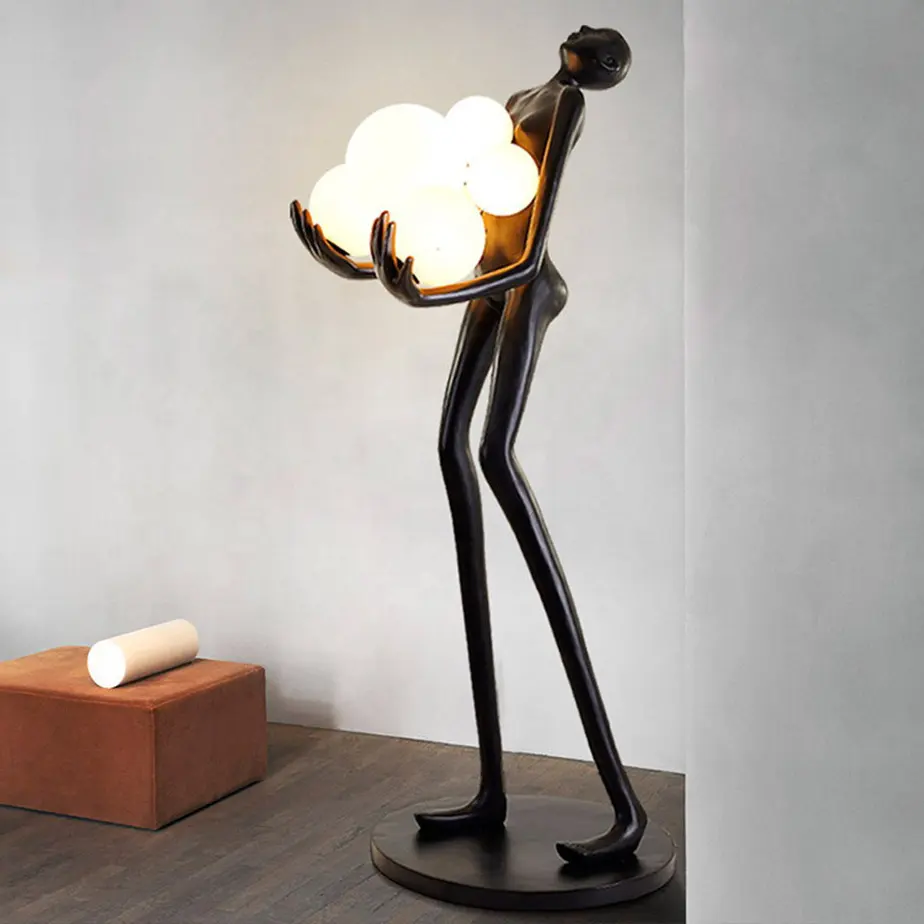 Resina moderna uomo e donna sfera di vetro scultore lampada da terra arte moderna decorazione soggiorno angolo in piedi lampada da terra a Led