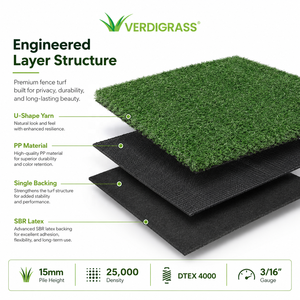 Césped Sintético Realista <span class=keywords><strong>de</strong></span> PP Suave <span class=keywords><strong>de</strong></span> 15 mm para Patio Trasero <span class=keywords><strong>de</strong></span> Villa Moderna, Decoración Verde Intensa para Exteriores, Césped para Cercas con Fácil Instalación - Product Image 2