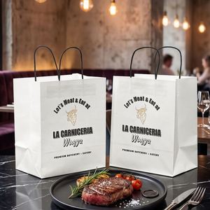 Bolsa de Papel Kraft Blanca Impresa Personalizada, Ecológica, Reciclable y Desechable para Comida para Llevar, Empaque de Carne para Restaurantes - Product Image 3