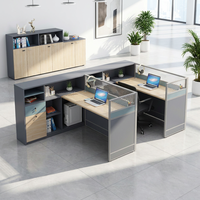 Poste de travail convertible moderne pour 2 personnes avec armoire de rangement haute, cloison en verre, écran de séparation, en MDF écologique, pour deux utilisateurs