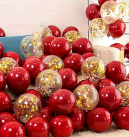 50 ballons en latex rouges, dorés et colorés, adaptés aux décorations de mariage, de fête d'anniversaire, d'anniversaire de couple, de cérémonie de remise des diplômes