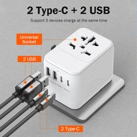 Adaptateur de prise de voyage Worldplug chargeur 2 USB-C 2 ports USB-A adaptateur secteur multi-prise universel pour écouteurs ordinateurs portables fonction PD