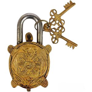 PARIJAT HANDICRAFT Functional Brass Turtle Padlock with Two <b>Keys</b> Beautiful Garden <b>Lock</b> Design - Product Image 3