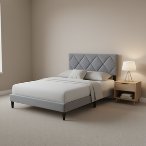 Base de Cama Tapizada Tamaño Individual, Terciopelo Gris, Cabecera Ajustable, Muebles Modernos para Dormitorio Juvenil - Product Image 2