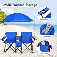 Chaise double pliante portable pour pique-nique avec table parapluie, ensemble chaise et table de camping de plage pour adultes, vente en gros
