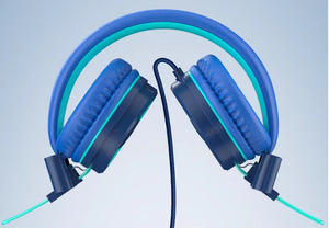 Auriculares ajustables con cable sobre la oreja, con micrófono, sonido estéreo, color azul, para uso con teléfono móvil, control de botones, ajuste de volumen - Product Image 5