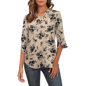 <span class=keywords><strong>Blusa</strong></span> de gasa de moda de verano informal elegante para mujer Tops de talla grande Diseño de logotipo frontal Camisa de señora - Product Image 2