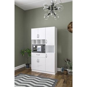 Mueble de Madera Blanco Multiusos de 6 Puertas y 1 Cajón para Cocina y Baño, Estante para Horno, Almacenamiento - Product Image 4