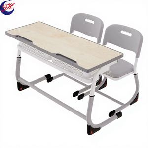 Ensemble de chaise et de bureau d'école en métal réglable avec plateau en bois, design moderne, durable, écologique, mobilier <span class=keywords><strong>scolaire</strong></span> personnalisable - Product Image 1