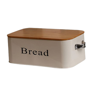 Vintage Farmhouse Kitchen Countertop Metal Canister <b>Bin</b> <b>Bread</b> Box with <b>Wooden</b> Lid Enamel Finished <b>Bread</b> Box - Product Image 3
