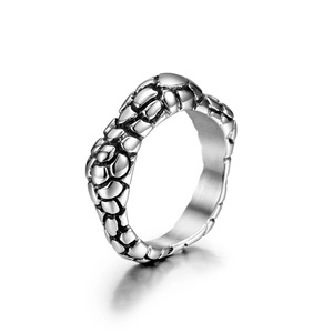 European American Style Distressed Polygonal <b>Titanium</b> Steel <b>Ring</b> Crocodile Pattern Men's Jewelry SA1102 - Product Image 1