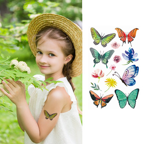 สติกเกอร์สักลายผีเสื้อดอกไม้ชั่วคราว สีสันสดใส สำหรับตกแต่งใบหน้าและร่างกาย เหมาะสำหรับงานวันเกิดเด็ก ใช้สำหรับงานมืออาชีพ - Product Image 3