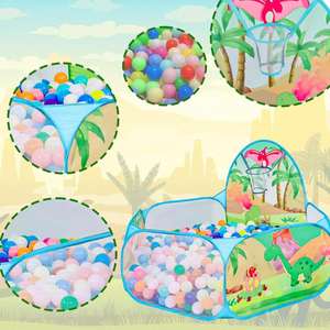Piscine à balles pour tout-petits en polyester doux, thème Monde des Dinosaures, avec panier de basket, fabrication artisanale - Product Image 4