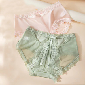 Mutandine da <span class=keywords><strong>Donna</strong></span> Sexy e Seducenti, Design a Vita Media, con Fiocco Dolce in Pizzo, Taglie Forti, Intimo Senza Cuciture - Product Image 1
