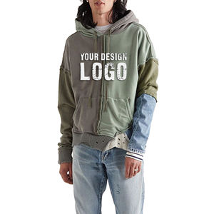 Fashion Casual Two Color Patching Vintage Loose Mens <b>Hoodies</b> Customized Logo Drop Shoulder Plus Fleece Oversized Men's <b>Hoodies</b> - Product Image 3