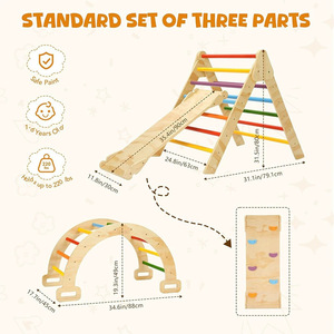 Estructura de escalada de madera para niños, puente arcoíris de interior, juguete con forma geométrica, diseño moderno y sencillo, estructura de juego unisex - Product Image 2