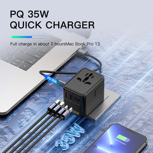 Cable de extensión Adaptador de viaje universal 3 Tipo-C + 2 Adaptador de viaje USB 2500W PQ Adaptador de viaje de alimentación Enchufe múltiple - Product Image 3