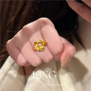 Bague Pivoine en Argent Sterling S925 Plaqué Or avec Diamants pour Femme, Bijou Raffiné et Tendance - Product Image 3