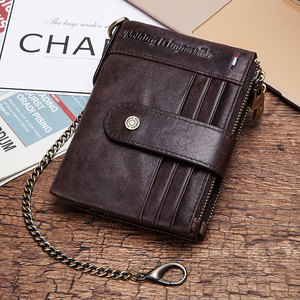 Dompet Pria HUMERPAUL dengan Rantai Besi Kulit Asli Anti-RFID Tempat Kartu Kredit & ID Kantong Koin Resleting Ganda Grosir - Product Image 6