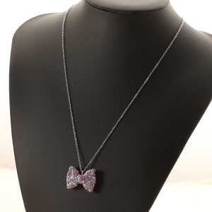 חם מכירה bowknot <span class=keywords><strong>rhinestone</strong></span> חרוזים חרסית קשת חוטי נירוסטה סגול לבן שרשרת מתוקה - Product Image 2