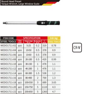 WEDO GS certificato cromato vanadio <span class=keywords><strong>testa</strong></span> <span class=keywords><strong>tonda</strong></span> <span class=keywords><strong>chiave</strong></span> dinamometrica preimpostata con grande scala finestra - Product Image 3