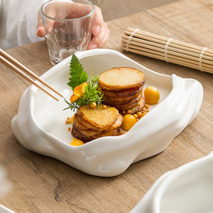 Rock Customized White Porcelain Noodle Soup Salad Bowls Sustainable European Design Style Food Serving Dinnerware Set Dessert - Product Image 2