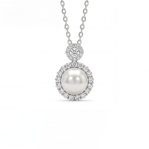 Natural Freshwater Pearl Necklace Double Circle CZ Halo Silver Plated <b>Copper</b> Jewelry Elegant Gourd Pendant Choker Bridal - Product Image 1