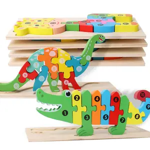 3D động vật bằng gỗ Toddler Câu Đố giáo dục phim hoạt hình, hình dạng động vật học tập ghép hình số câu đố Montessori đồ chơi cho trẻ em