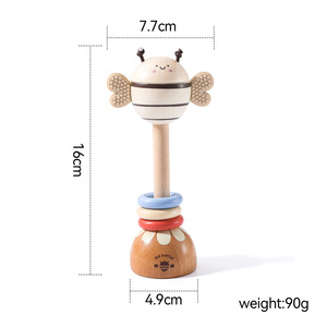 Jouet musical éducatif en bois Montessori pour enfants, <span class=keywords><strong>hochet</strong></span> apaisant, anneau de dentition, <span class=keywords><strong>hochet</strong></span> pour bébé en forme d'animal - Product Image 4