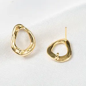 Pendientes de plata de ley 925 con forma de gota de agua, pendientes irregulares con forma de gota de agua, chapados en oro de 18K, para prevenir alérgicas, DIY