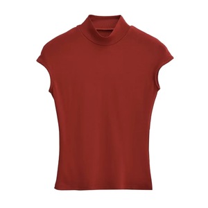 Liu Ming New Arrival 2024 Spring Summer <strong>Women</strong> <strong>s</strong> Sleeveless Turtleneck Stretch Slim Fit Short Sleeve Causal Basics <strong>T</strong> <strong>Shirts</strong> - Product Image 3