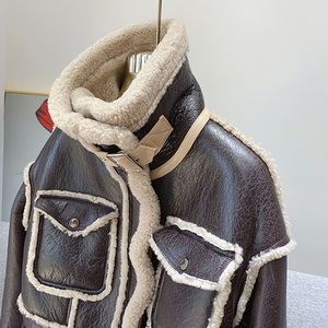 معطف من جلد الغنم عالي الجودة للسيدات, معطف من جلد الغنم لركوب الدراجات النارية - Product Image 3
