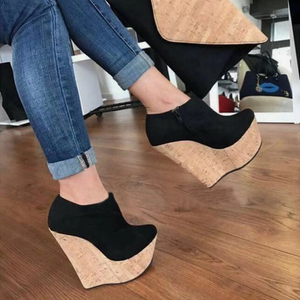 2024 European and American Style Simple Slope Heel Comfortable High Top <b>Shoes</b> - Product Image 1