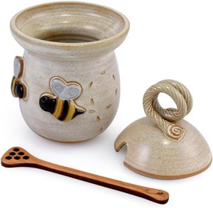 Modern Artisans Bee 20 onzas Gres Honey Pot Tarro <span class=keywords><strong>de</strong></span> cerámica con barra <span class=keywords><strong>de</strong></span> <span class=keywords><strong>miel</strong></span> <span class=keywords><strong>de</strong></span> madera <span class=keywords><strong>de</strong></span> cerezo - Product Image 5