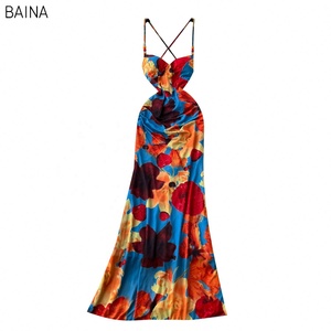 Nuova tunica estiva a pieghe Midi da donna impero stampato abito di pizzo scavato senza schienale - Product Image 5