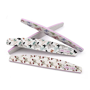 Lima de uñas de media luna de doble cara con logo impreso, grano 180/180, diseño de mariposa y flor, herramienta de manicura de plástico para pulir, para salón - Product Image 3