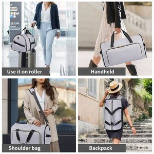 Échantillon gratuit Mergeboon, sacs de voyage pliables et convertibles en toile grise avec logo personnalisé - Product Image 2
