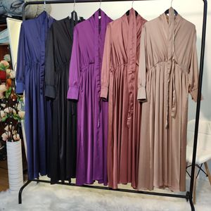 Moyen-Orient turquie Satin nouvelle mode femmes longue robe col en V dubaï islamique robe musulmane - Product Image 3